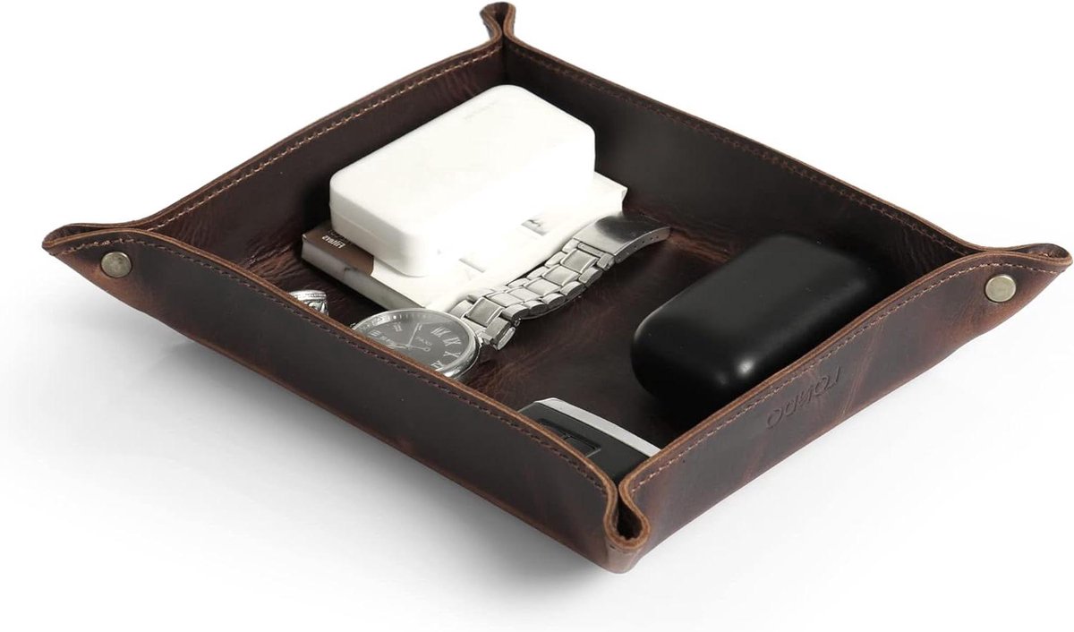 Lederen Dienblad Organizer - Praktische Opslag voor Kantoor en Thuis - 1 stuk - Bruin - Leer