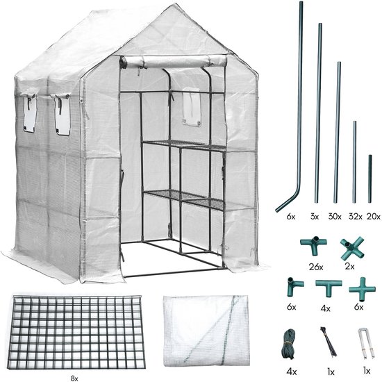Daromigo Broeikas met pvc-folie foliekas stalen buis 16 mm diameter, oprolbare deur, tomatenkas, inloopbare broeikas, planten tegen kou, regen en vorst, plantenhuis 270 x 90 x 90 cm, wit Daromigo Broeikas met pvc-folie foliekas stalen buis 16 mm diameter, oprolbare deur, tomatenkas, inloopbare broeikas, planten tegen kou, regen en vorst, plantenhuis 270 x 90 x 90 cm, wit