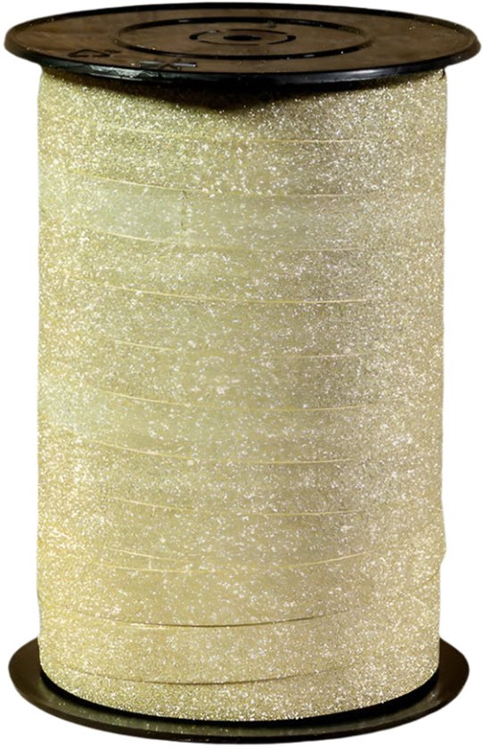 Een rol goud glitter krullint met een breedte van 10 mm.