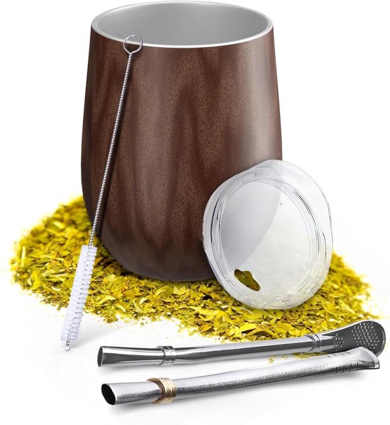 230 Ml Roestvrijstalen Yerba Mate-beker Dubbelwandige Yerba Mate Kalebas Met Reinigingsborstel En Een Lepel Thermische Isolatie Yerba Mate Theekopje Coff Yuhao
