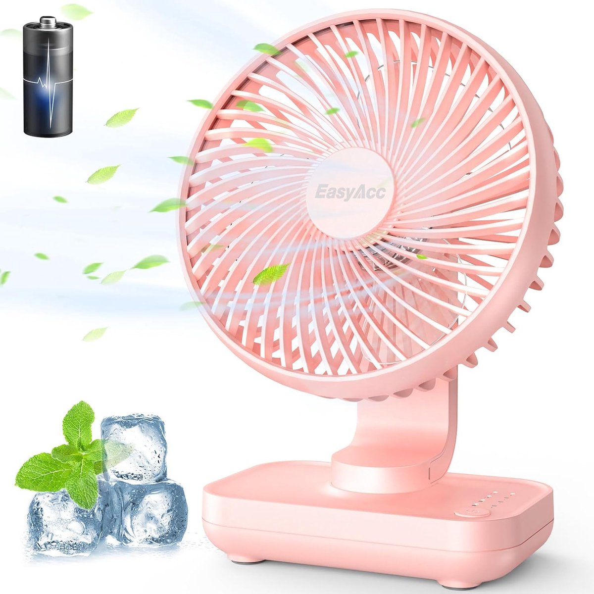 Mini Tafelventilator met Accu, 4000 mAh, Draagbaar en Stil, 4 Snelheden