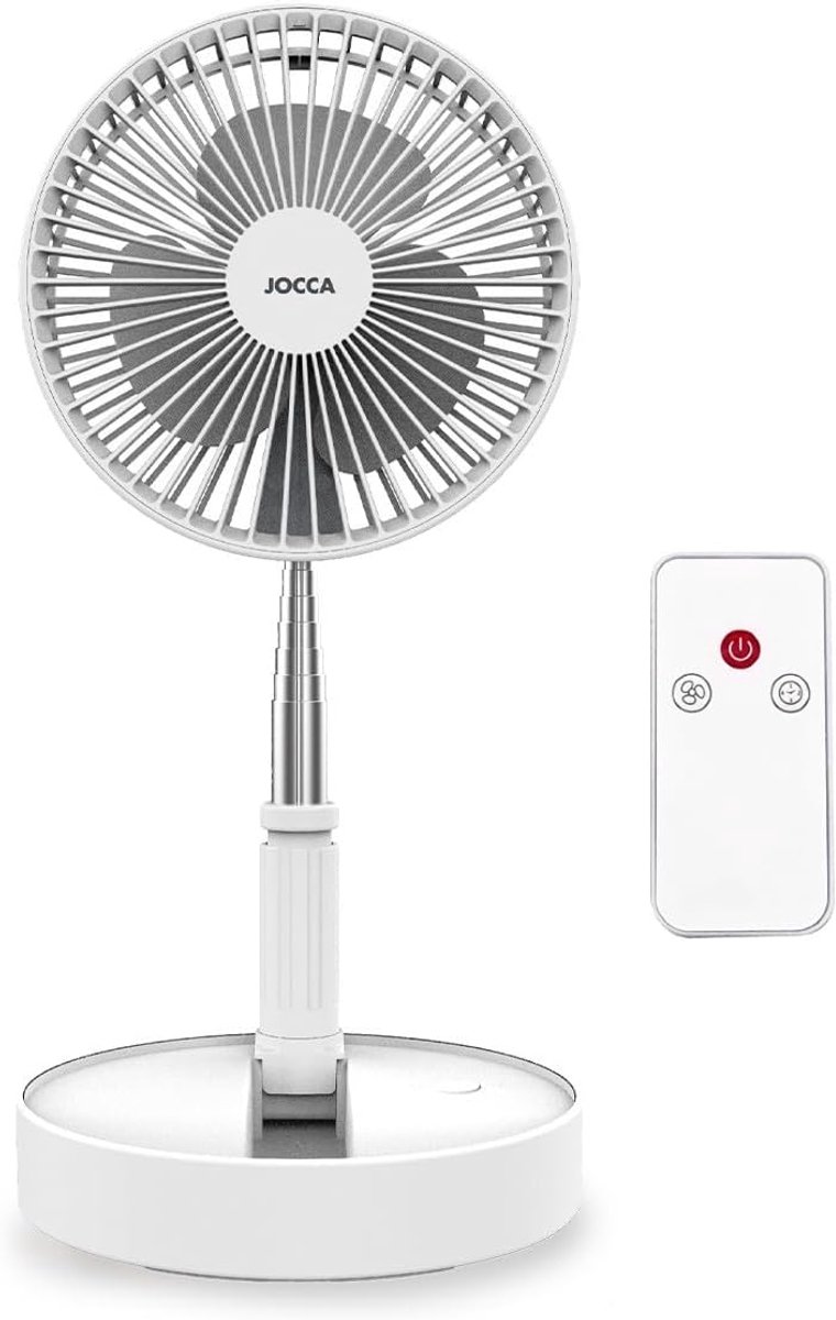 Opvouwbare Staande Ventilator met Afstandsbediening en Oplaadbare Accu - Draagbaar en Verstelbaar van 36 tot 97,5 cm
