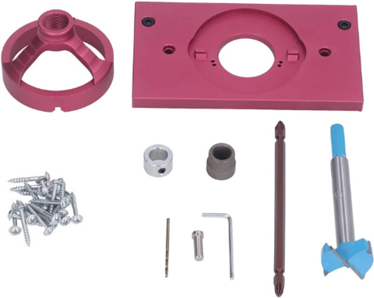 Deur Scharnier Mal Kit - 35mm Kastdeur Scharnier Gereedschap - Aluminiumlegering Boorgeleider - Roze Rood - Voor Houtbewerking