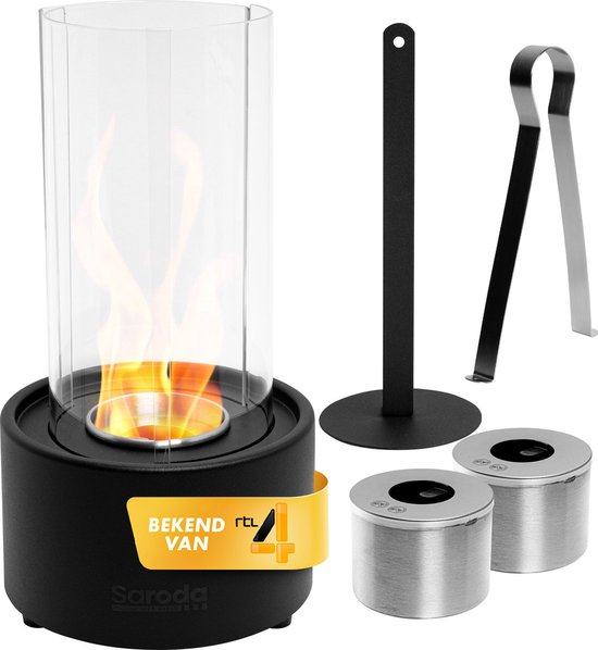 Saroda Tafelhaard - Tornadovlam - Zwart met Accessoires - Sfeerhaard - Binnen & Buiten - Bio-Ethanol - Bijverwarming