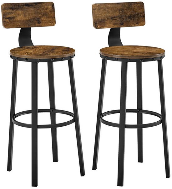 Set van 2 Barkrukken - met stabiel stalen frame, hoogte 75 cm -Bruin