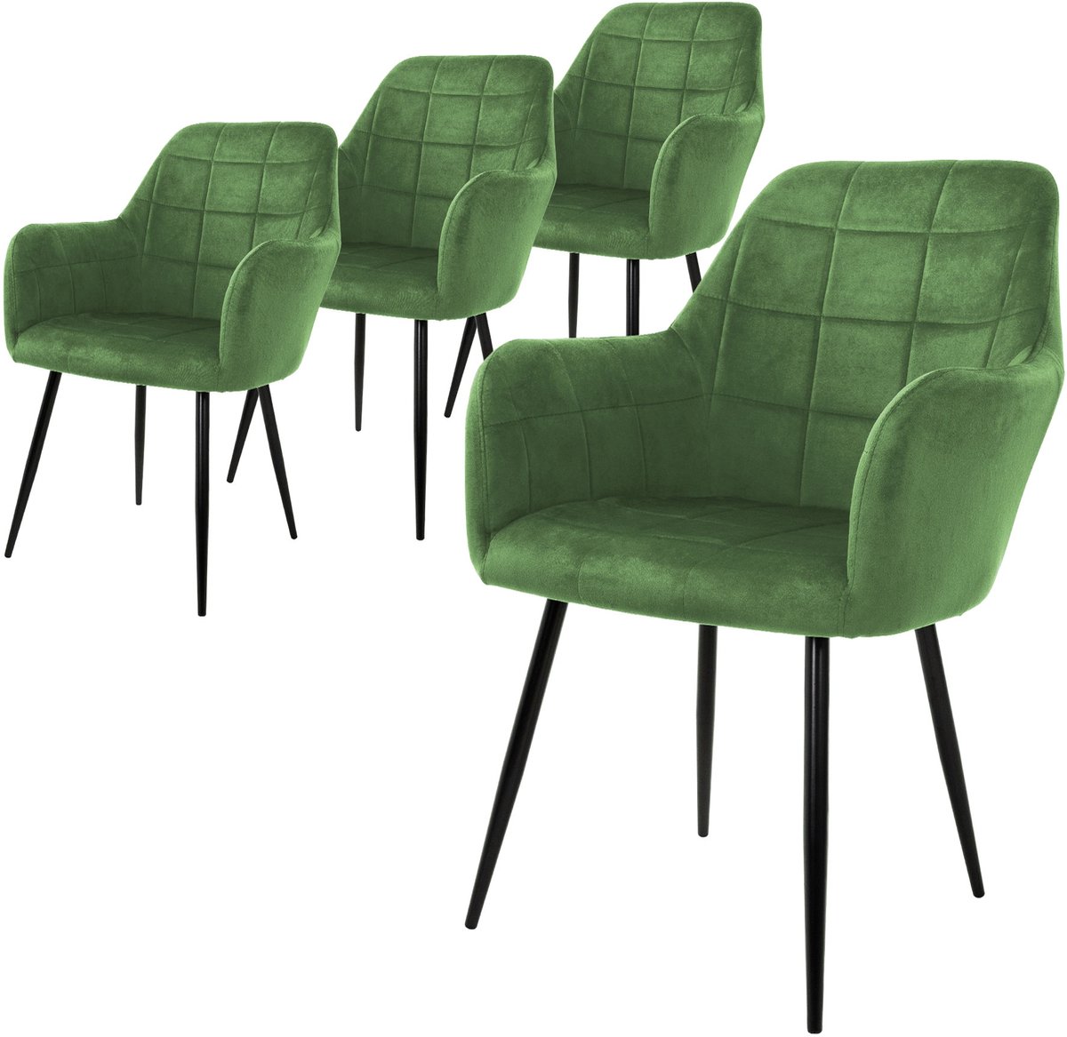 ml-design ECD Germany set van 4 eetkamerstoelen met rugleuning en armleuningen, lichtgroen, keukenstoelen met fluwelen bekleding en metalen poten, ergonomische stoelen voor eettafel, woonkamerstoelen