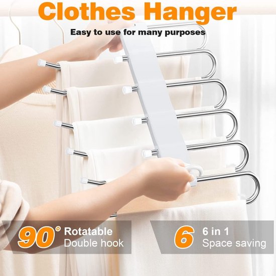 SONGMICS broekenhangers ruimtebesparend, set van 4, meerdere metalen hangers, voor 5 broeken per stuk, S-vorm, anti-slip, garderobe, voor broeken, jeans, handdoeken, stropdassen, zwart CRI043BK