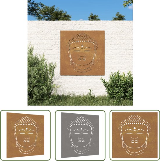 vidaXL Tête de Bouddha Décoration murale Acier Corten 55x55cm Décoration murale - Acier Corten - Tête de Bouddha - Décoration extérieure - Décoration de Jardin - Sculpture en métal - Effet rouille