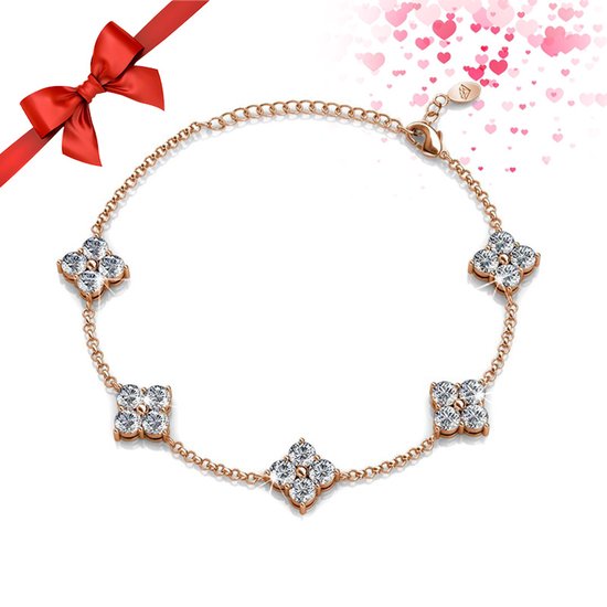 Shoplace ® - Bracelet femme Clover avec cristaux Swarovski - Plaqué or rose 18 carats - Bracelet Swarovski - Coffret cadeau - ⌀ 20cm - Or rose