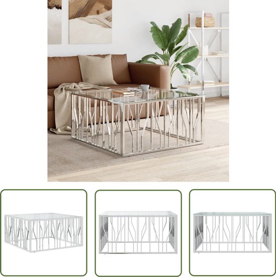 vidaXL Salontafel - 100 x 100 x 50 cm - Table basse en acier inoxydable et verre - Table en acier inoxydable - Table Design - Table basse moderne - Table basse