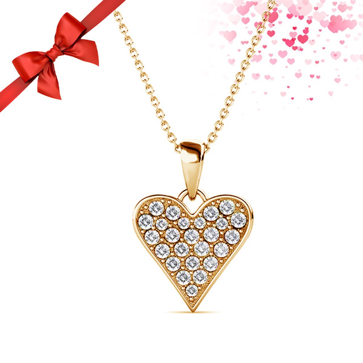 Shoplace Hart ketting dames punt met Swarovski® kristallen - Gold plated - Schakelketting - Halsketting - Cadeau voor vrouw - 45cm - Goudkleurig