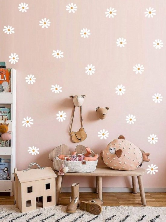 Kleine Muursticker Madeliefjes – 18 stuks - Witte Bloemen - Margrietjes - Madeliefje - Muur Sticker / Raamsticker Keuken – Handgeschilderd | Kinderkamer - Jongens – Meisjes | Decoratie - Poster | Verwijderbaar – Zelfklevend plakfolie | DH collection