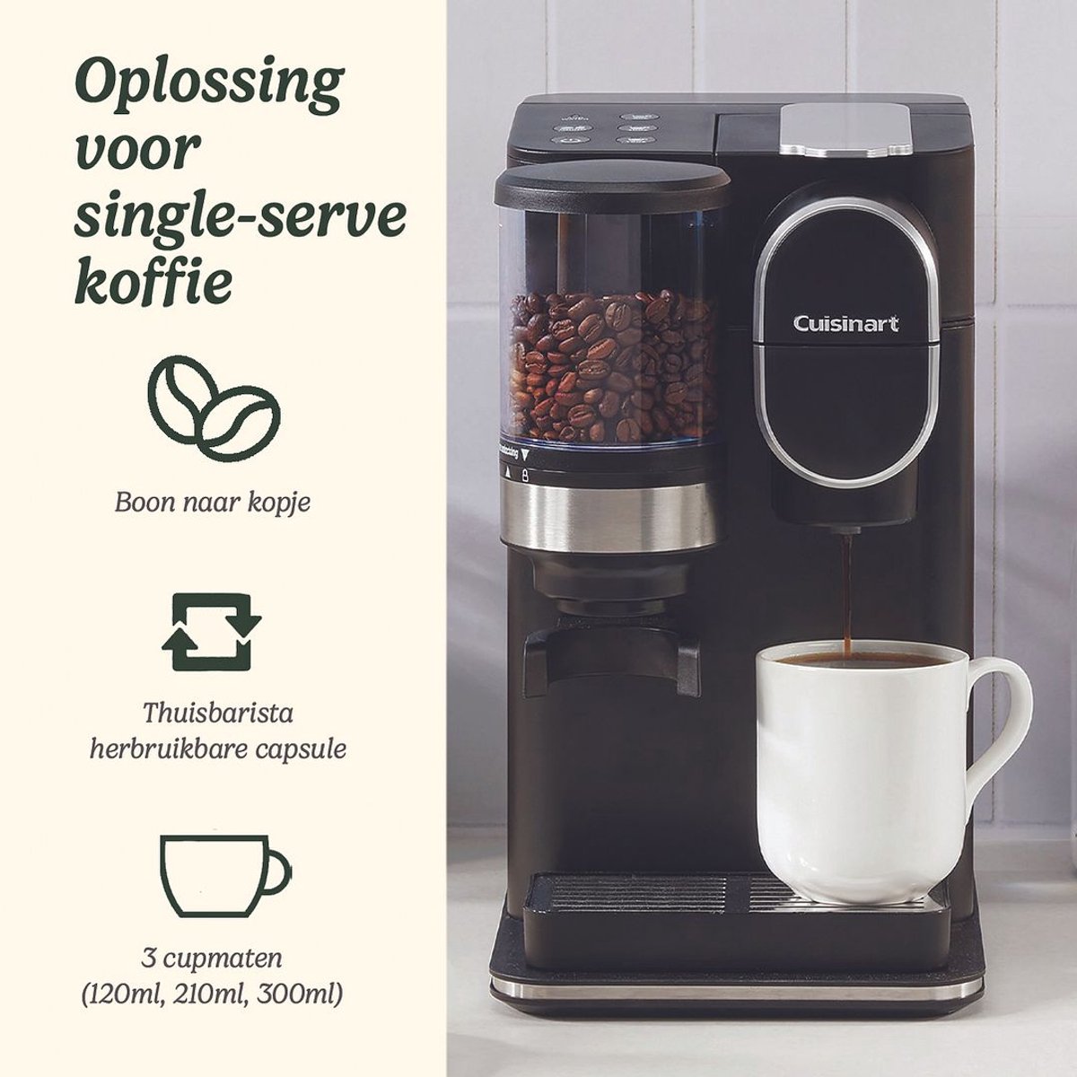 Cuisinart - Single Serve Koffiezetapparaat - Filterkoffie - Ingebouwde RVS koffiemolen - 3 kopgroottes - Herbruikbare filterpod - Zwart — afbeelding 5