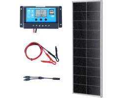 VEVOR 100W Zonnepaneelkit 12V Monokristallijne Zonnemodule Plus Laadregelaar 8,33a Zonnestelsel Conversiepercentage van 23% Compatibel met Agm-, Gel-, Fld-, Li-Batterijen Ideaal voor Campers, Jachten, Huizen