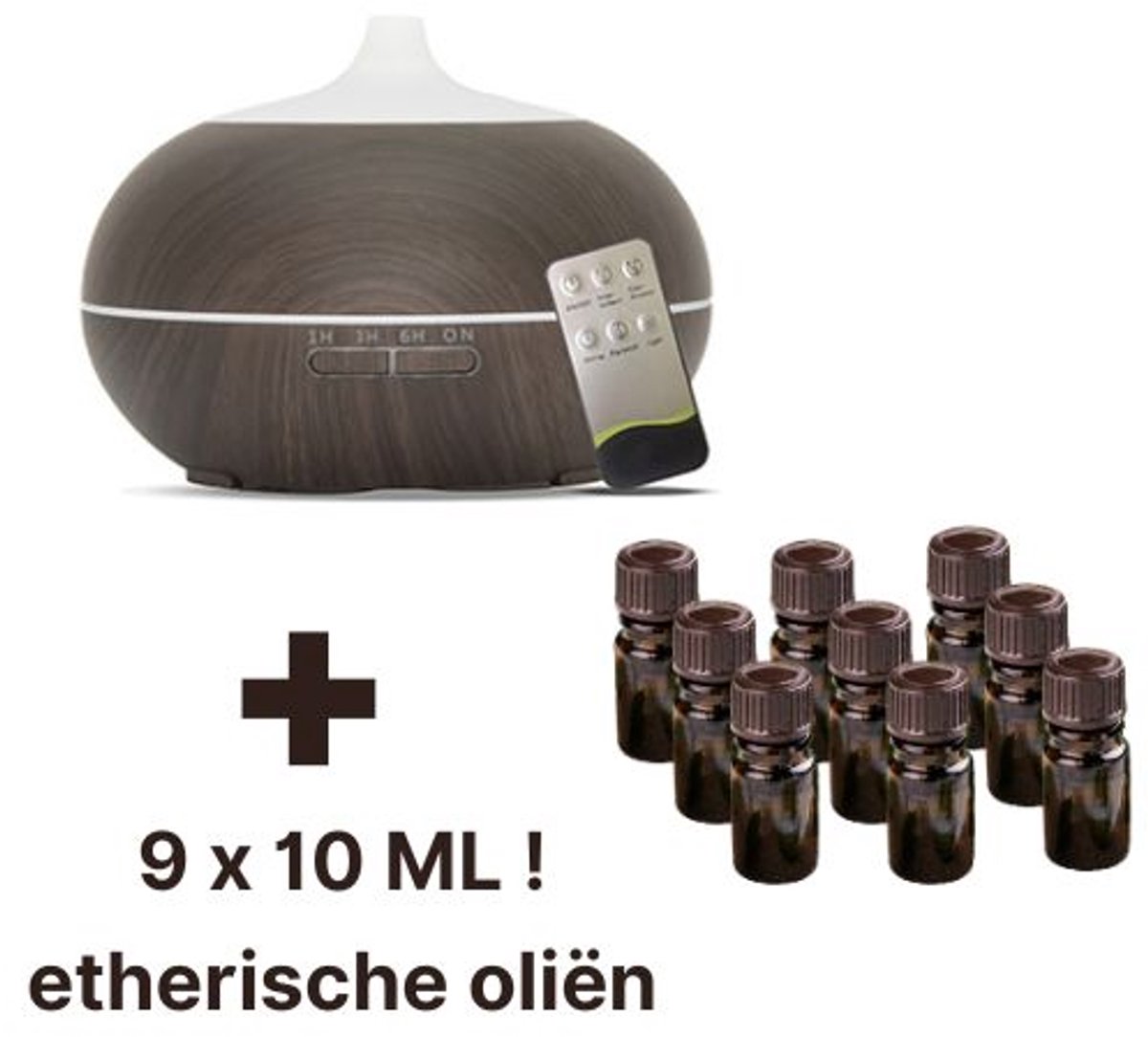 Goedkoopste Mandala Donkerbruin - Aroma Diffuser - 500 ml - LED - 9 x Etherische Olie Set
