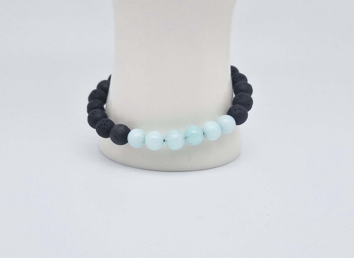 Handgemaakte "Armband Vulkanische" natuurstenen armband “Lava Donker -AAA Amazonium” - 8 mm diameter van de korrel- Diameter armband 20 cm - Een mooi cadeau voor familie en vrienden