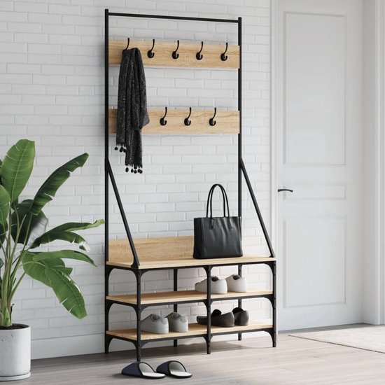 Kledingrek met schoenenrek 70x34x184 cm gerookt eikenkleurig