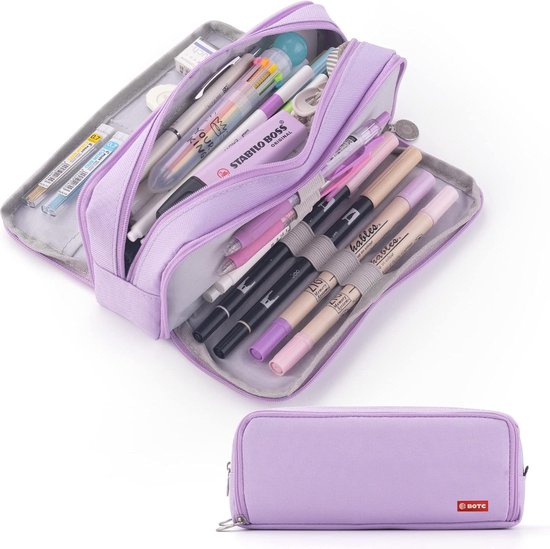 BOTC Etui - Pennenzak voor jongens en meisjes - 24x8x11 cm - Canvas - Linnen - Grote capaciteit - School etui - Paars