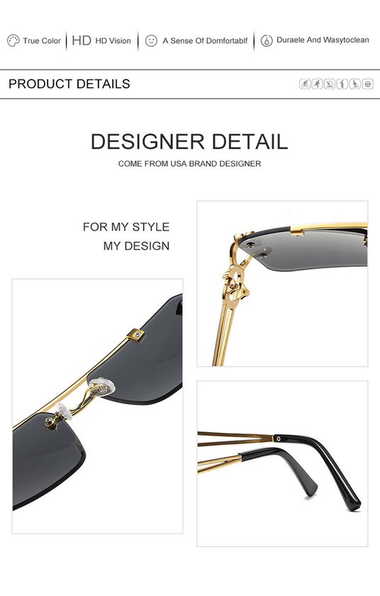 Zonnebril Bruin | Rimless Glasses | Oversized | Frameloos Zonnebril| Trendy Eyewear voor Heren en Dames | Randloze Zonnebril | Heren/ Dames bril | zomerbril/ bril/ brillen | Heren zonnebril / zonnebril zonder rand | zomer bril | Randloze bril — afbeelding 4