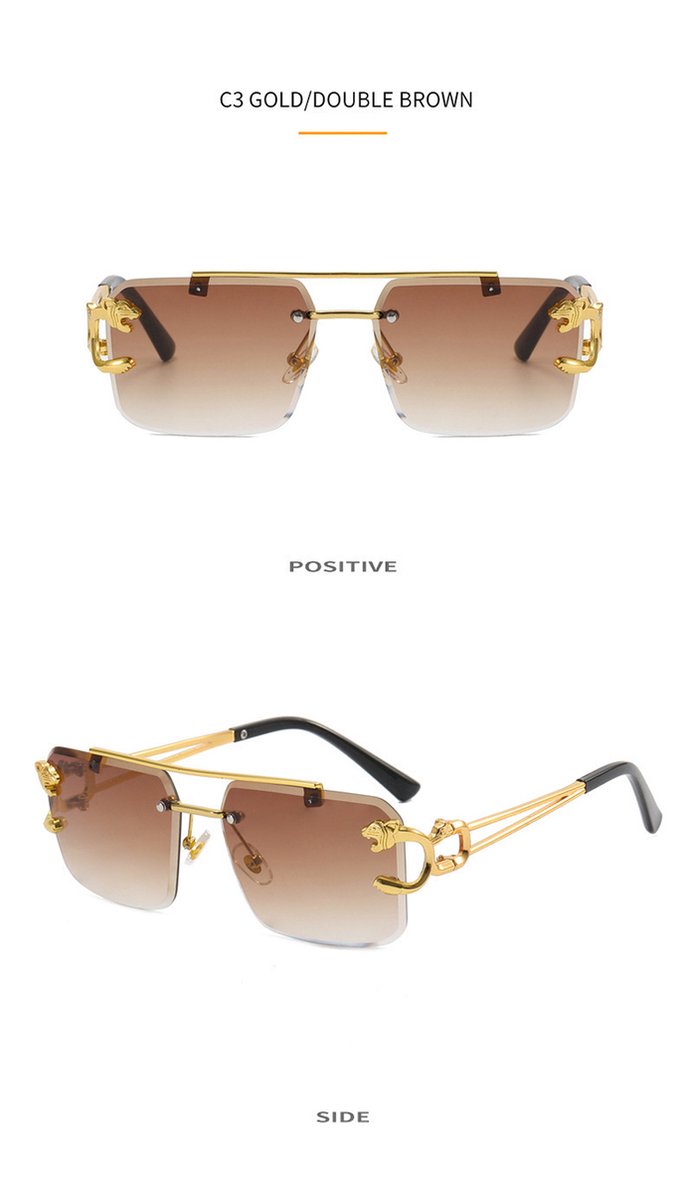 Zonnebril Bruin | Rimless Glasses | Oversized | Frameloos Zonnebril| Trendy Eyewear voor Heren en Dames | Randloze Zonnebril | Heren/ Dames bril | zomerbril/ bril/ brillen | Heren zonnebril / zonnebril zonder rand | zomer bril | Randloze bril — afbeelding 3