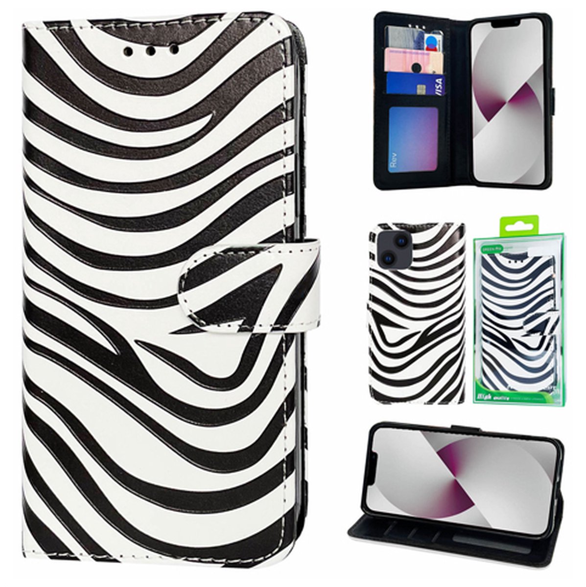 Telefoonhoesje Geschikt voor iPhone 14 Pro - Bookcase - Zebra printje - Ruimte voor 3 pasjes