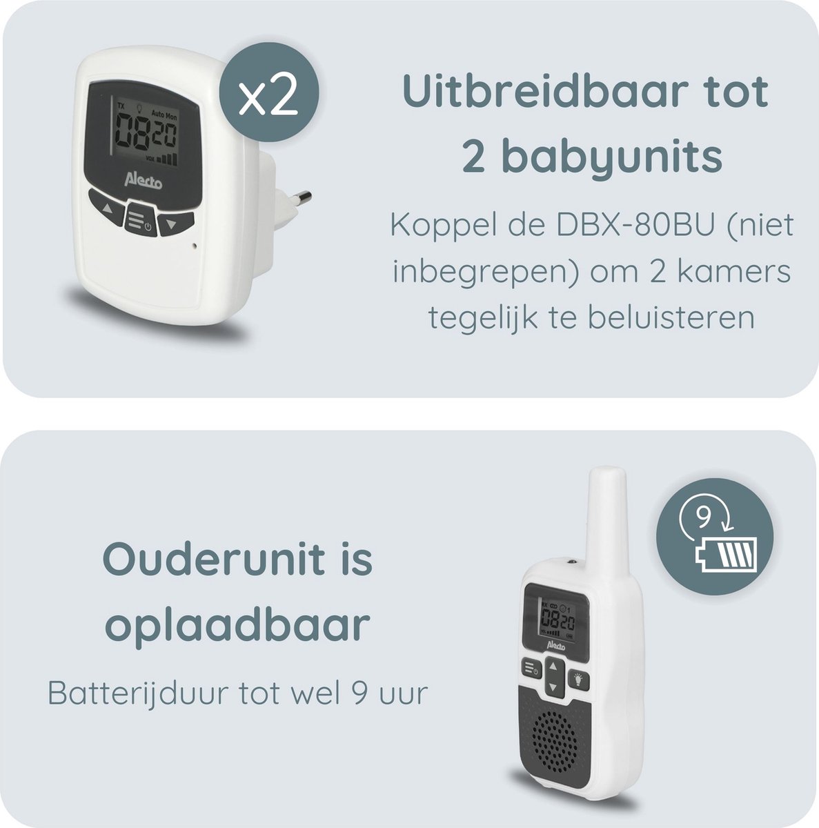 Afbeelding 2 van Alecto DBX-80 - Babyfoon met groot bereik - Tot 3km - Wit/Antraciet