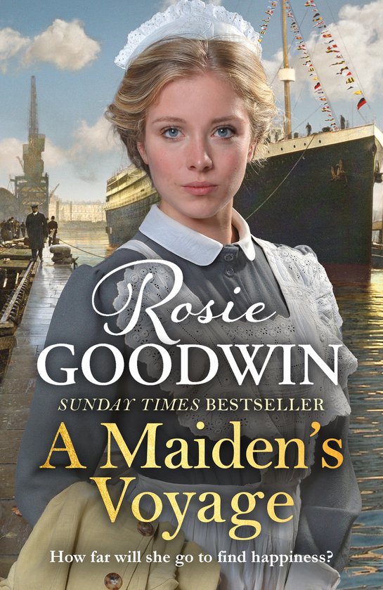 Een jonge vrouw in dienstkleding poseert voor een oceaanstomer. Titel: Rosie GOODWIN A Maiden's Voyage.