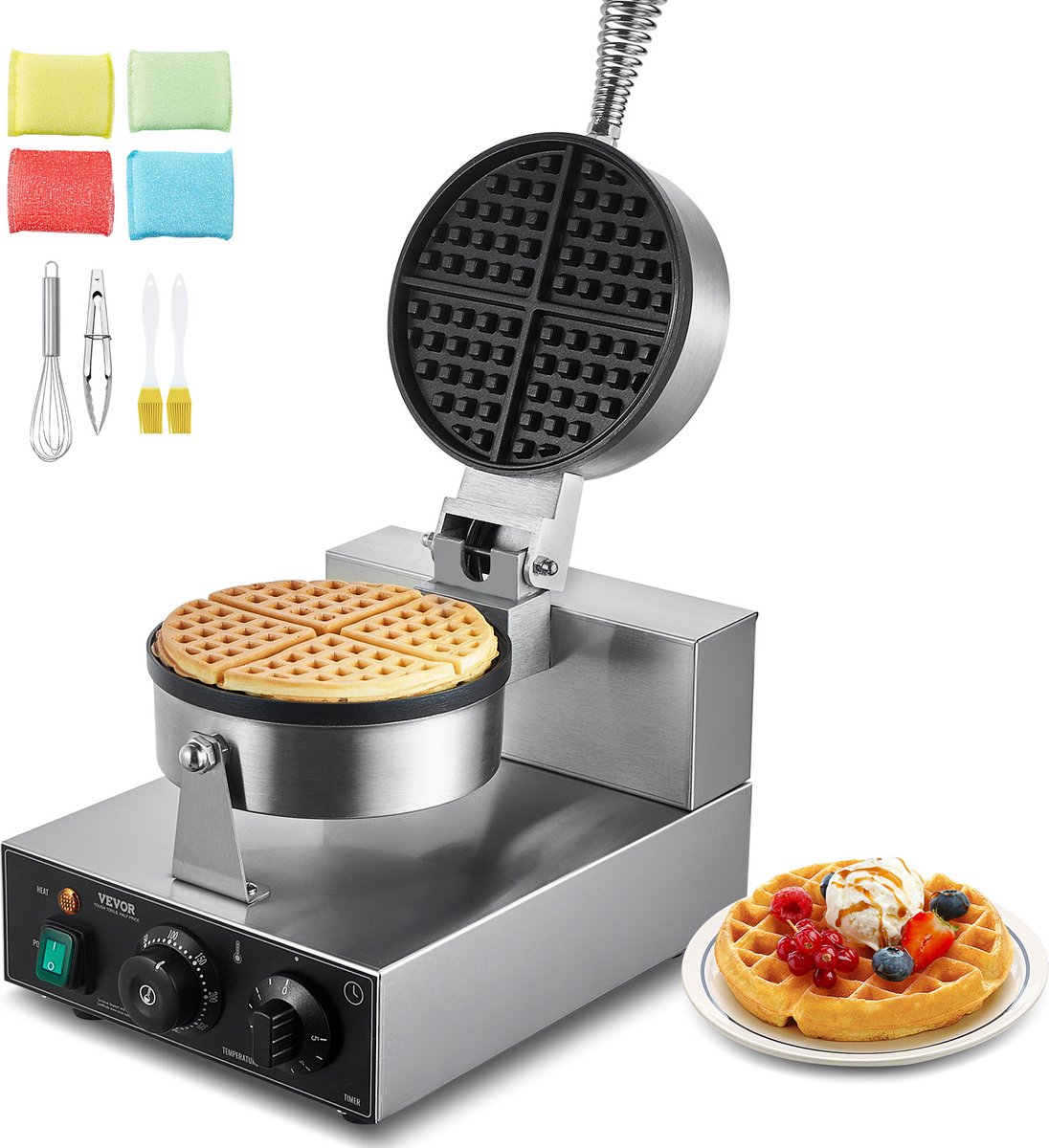VEVOR Commercieel Wafelijzer Wafelijzer 1230W 4 Waaiervormige Wafels