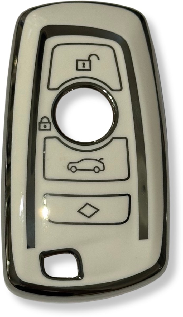 Sleutelcover voor BMW, Sleutelhoesje, Key Case for BMW, Autosleutel Hoesje Geschikt Voor BMW, F10, F20, F30, F34, X1, X2, X3, X4, X5, X6, Serie, 3,4,5,6,7,8, Wit - Zilver
