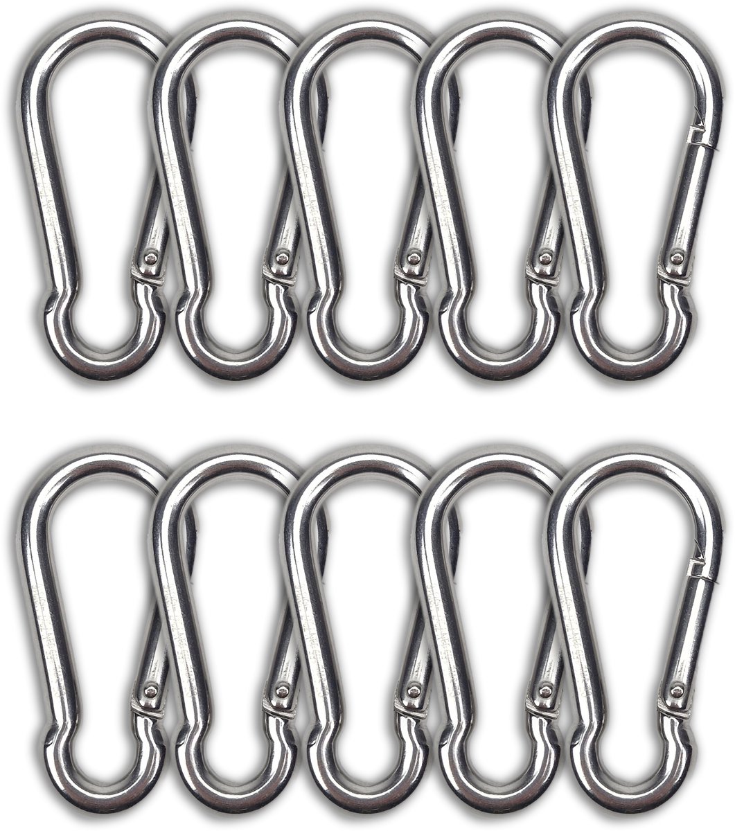 BCF-Products - Karabijnhaak - 7x70mm - 10 stuks - RVS 316 - Musketonhaak - Carabiner