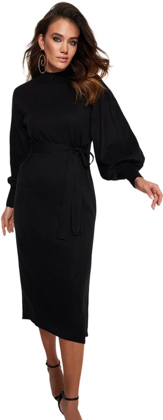 Trendyol Zwarte Gebreide Jurk Met Halve Col En Col Tctaw24Eb00023