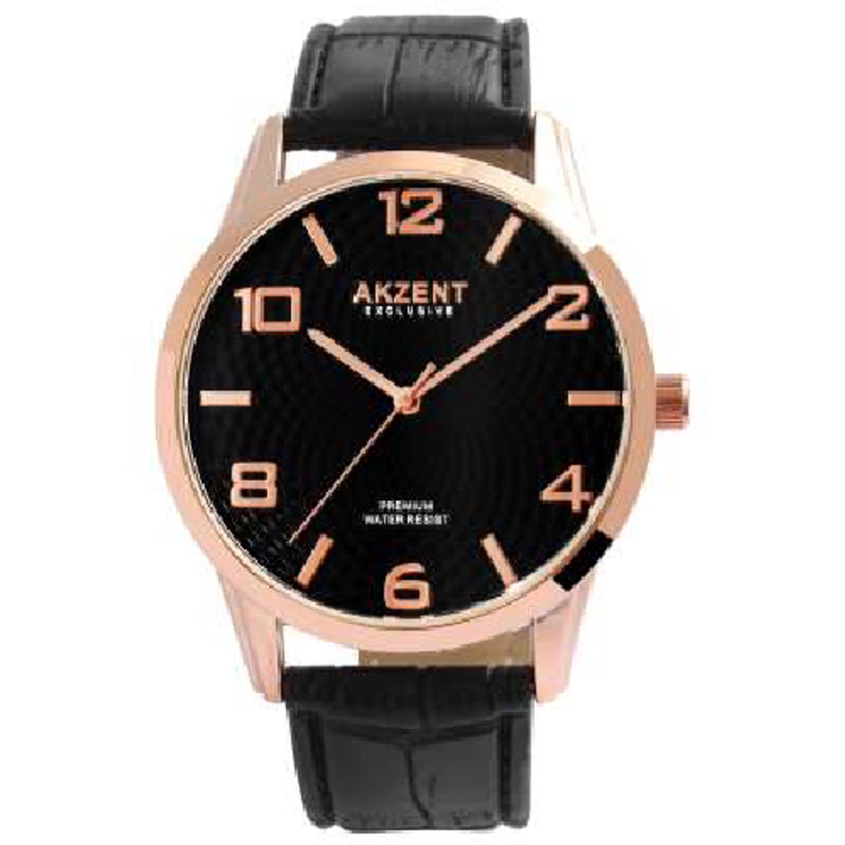 Akzent-2900191-001-Herenhorloge-zwart-rosé kleur-3 atm waterdicht-duidelijke wijzerplaat-diameter 45 mm