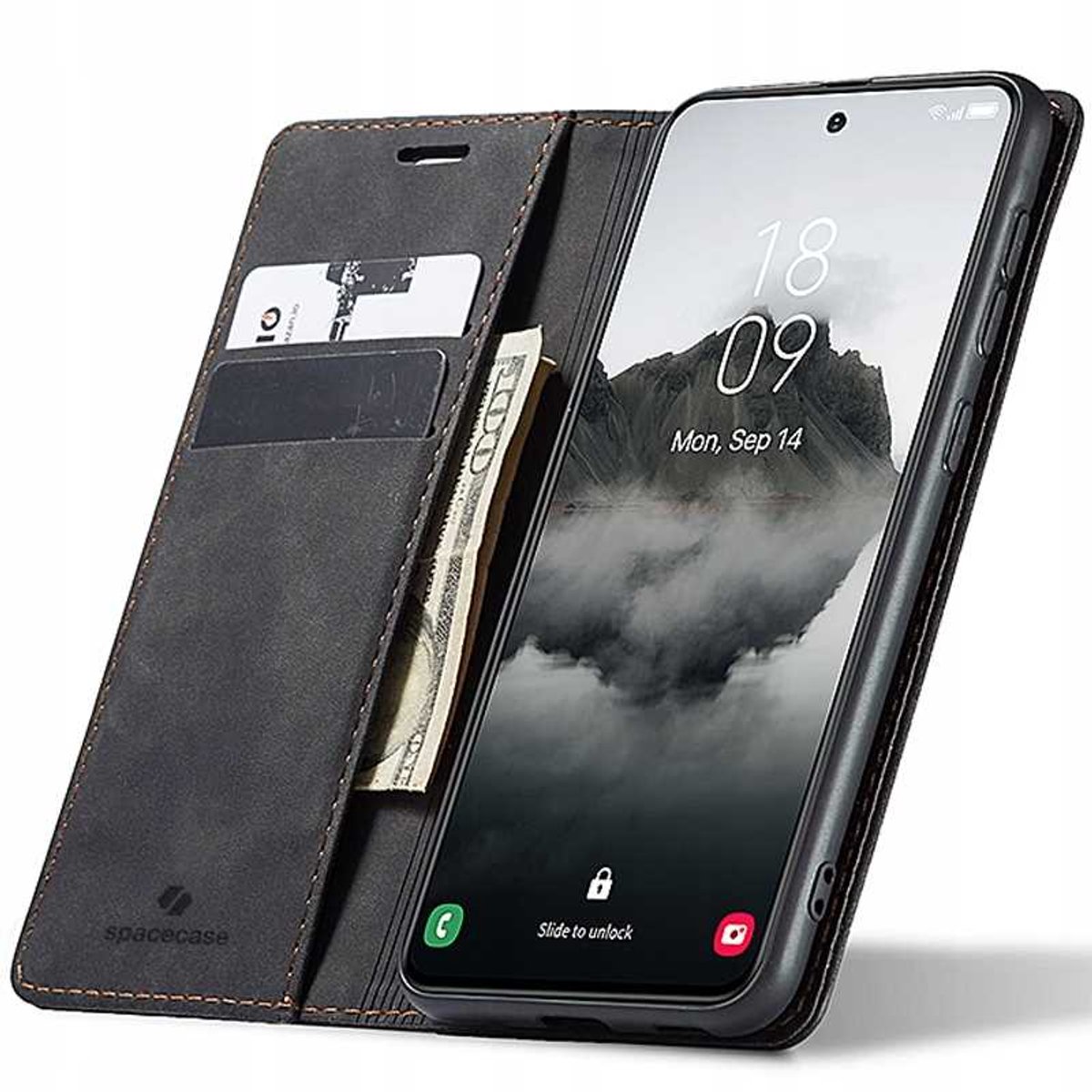 Spacecase Portefeuille Case Galaxy S24+ Lederen Case Zwart