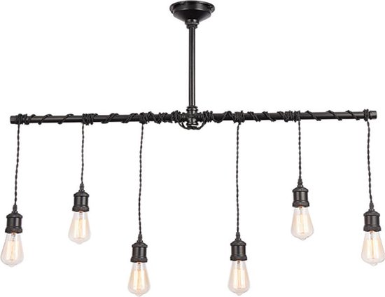 Industriële Hanglamp Metaal Zwart exclusief 6 LED lampen | bol.com
