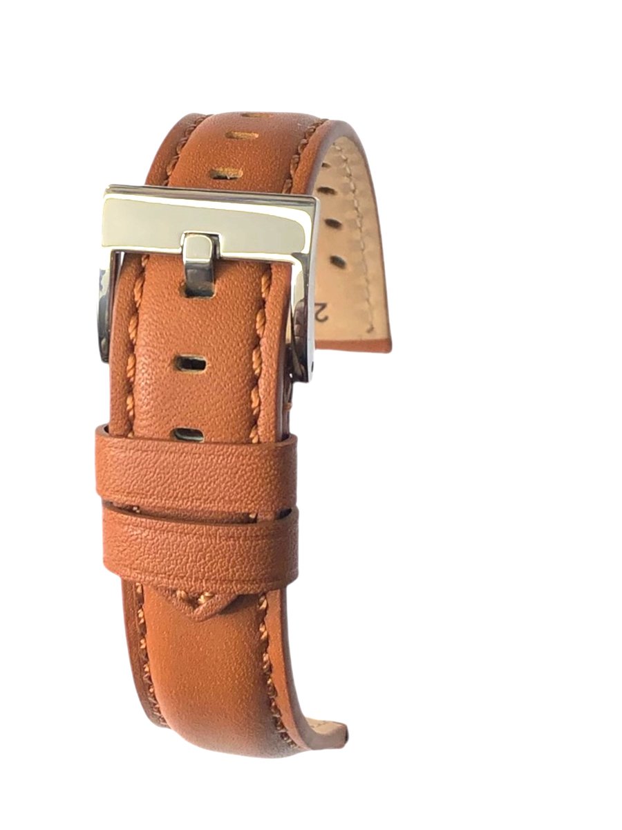horlogeband-horlogebandje-20mm-echt leer-cognac bruin- bruin-gevuld-zacht-glad-20 mm