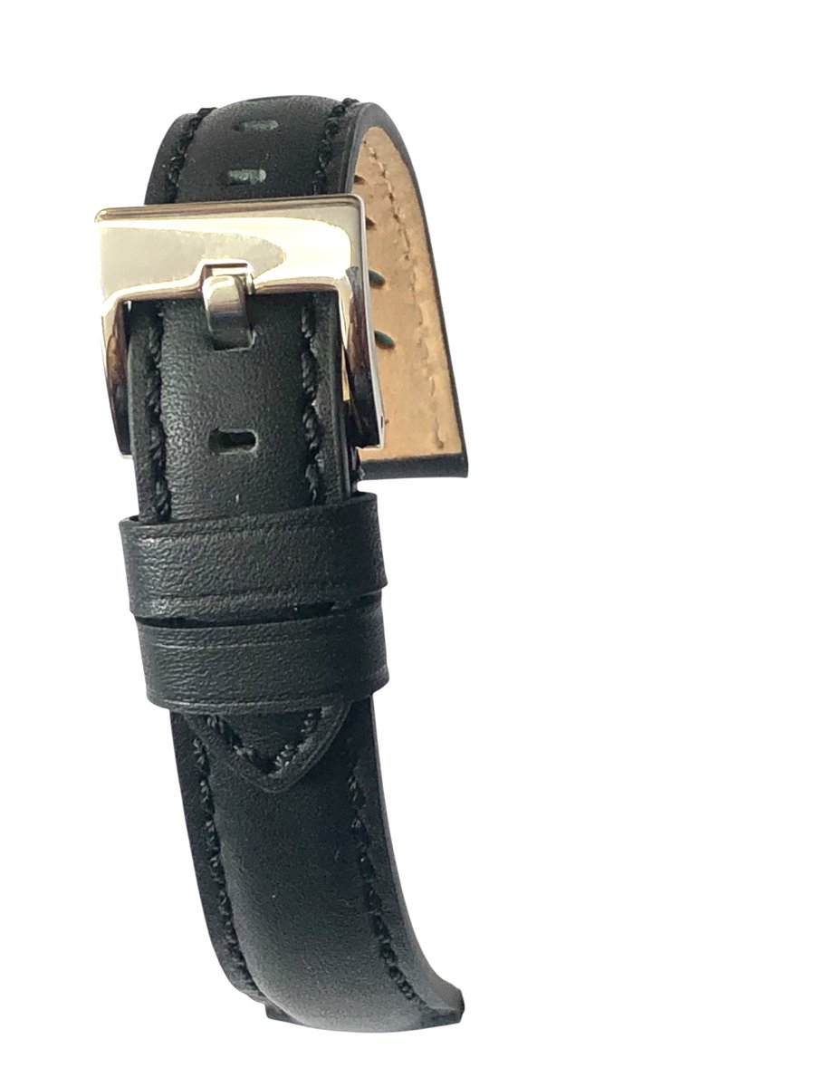 horlogeband-horlogebandje-20mm-echt leer-zwart-gevuld-zacht-glad-20 mm