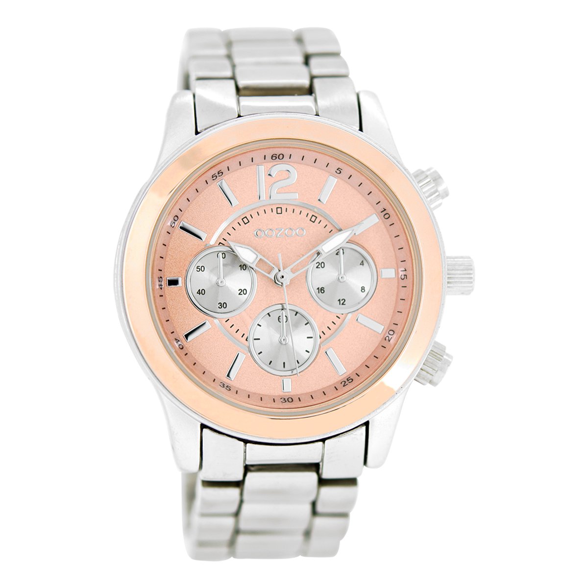 OOZOO Timepieces - Rosé goudkleurige horloge met zilverkleurige roestvrijstalen armband - C7232