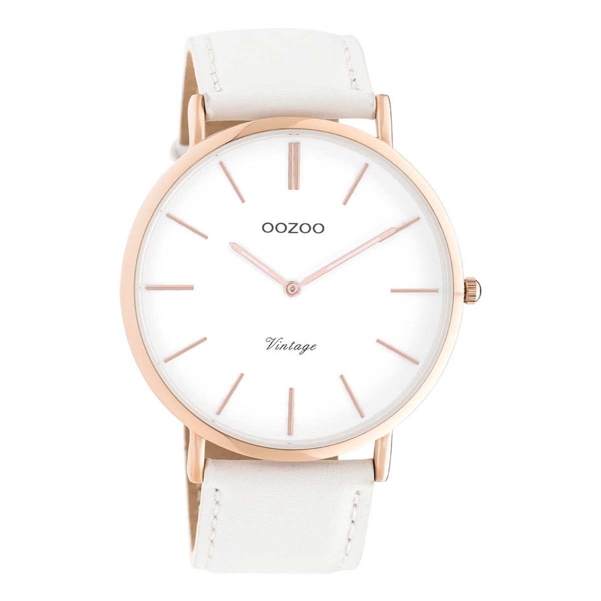 OOZOO Timepieces - Rosé goudkleurige horloge met witte leren band - C9314