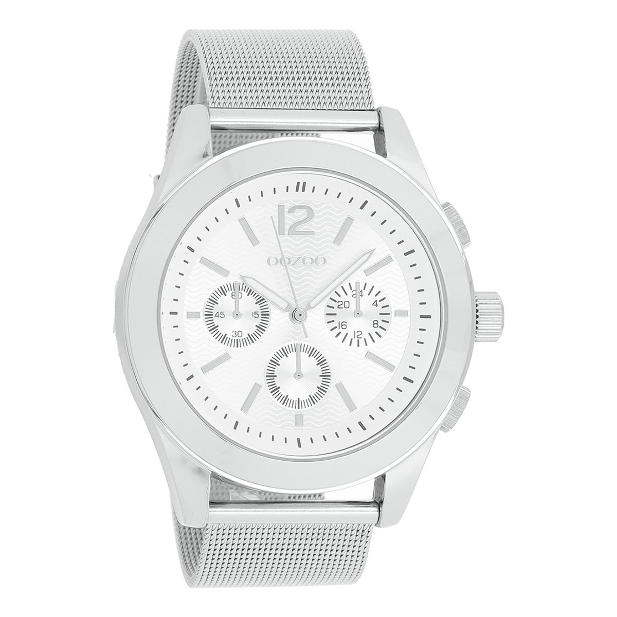 OOZOO Timepieces - Zilverkleurige horloge met zilverkleurige metalen mesh armband - C2355