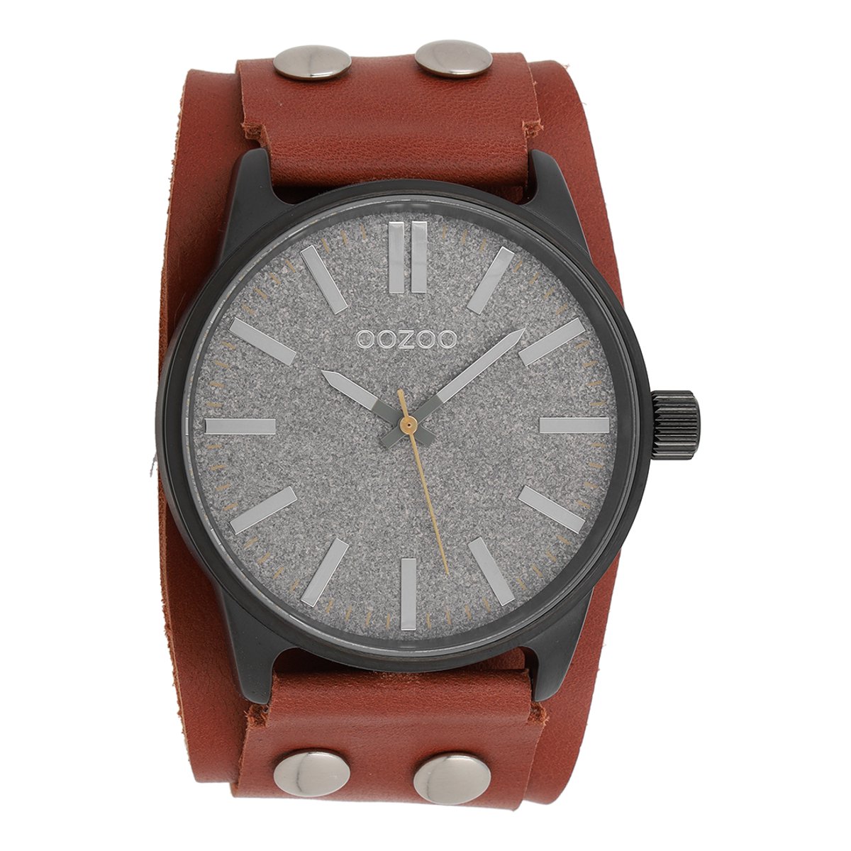 OOZOO Timepieces - Zwarte horloge met cognac leren band - C8282