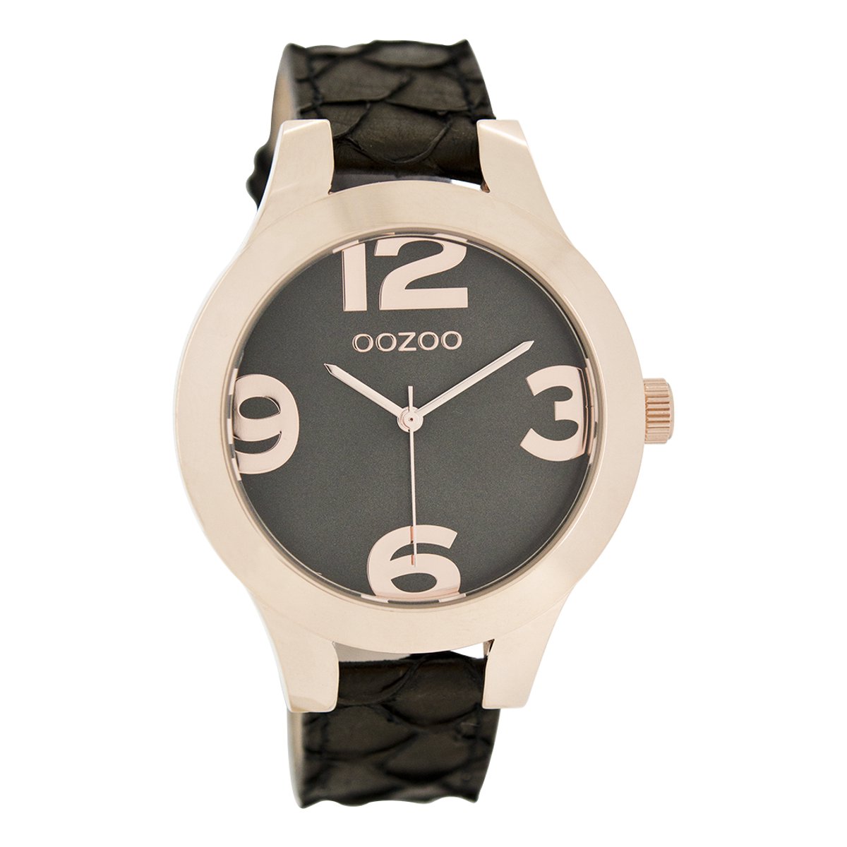 OOZOO Timepieces - Rosé goudkleurige horloge met zwarte leren band - C7599