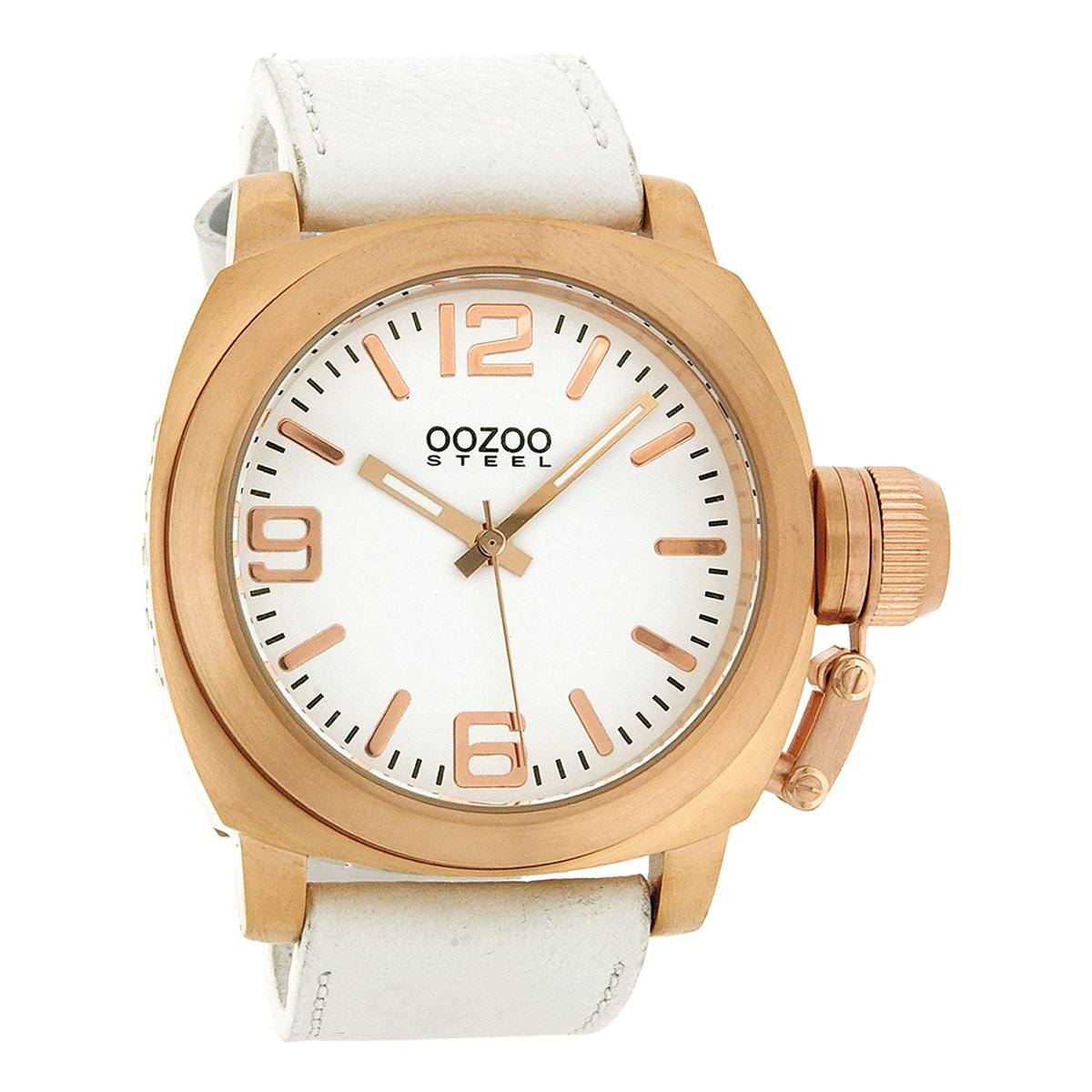 OOZOO Timepieces - Rosé goudkleurige horloge met witte leren band - OS160