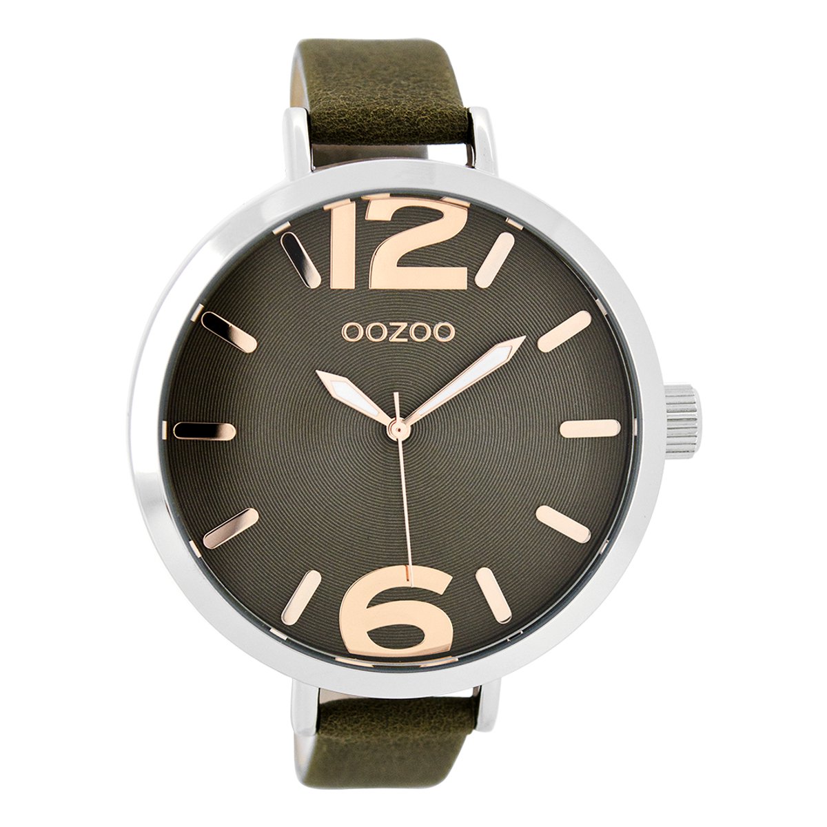 OOZOO Timepieces - Zilverkleurige horloge met donker bruine leren band - C8723