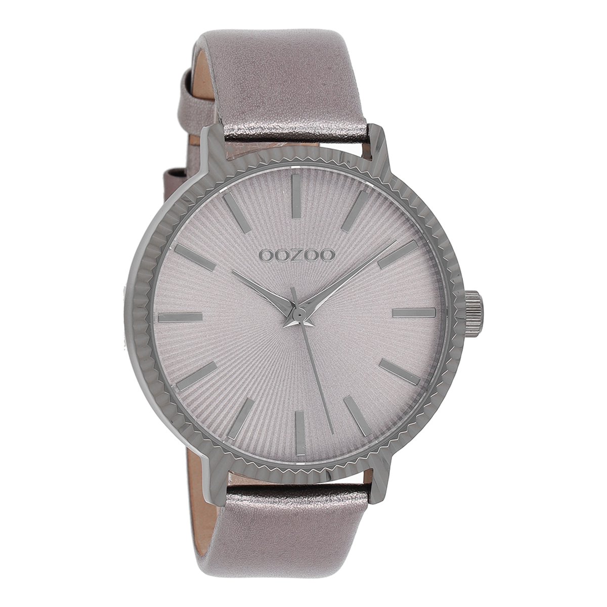 OOZOO Timepieces - Titanium horloge met zilverkleurige leren band - C9198