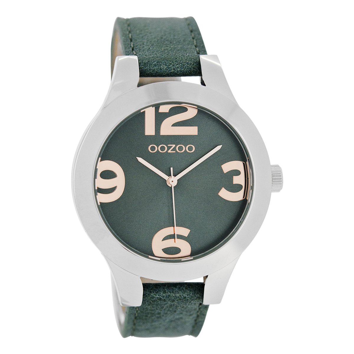 Zilverkleurige OOZOO horloge met aqua groene leren band - C7593