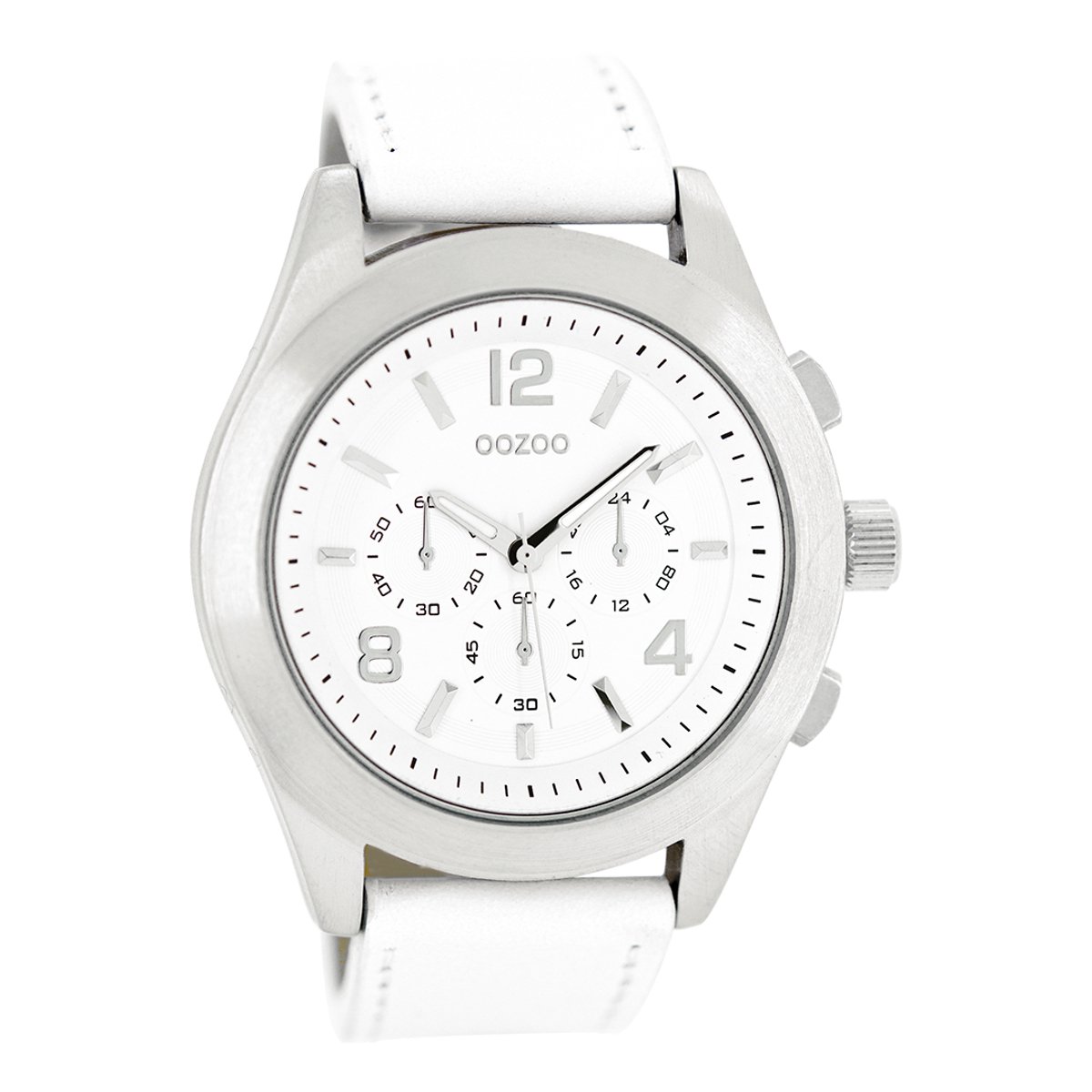 OOZOO Timepieces - Zilverkleurige horloge met witte leren band - C6586