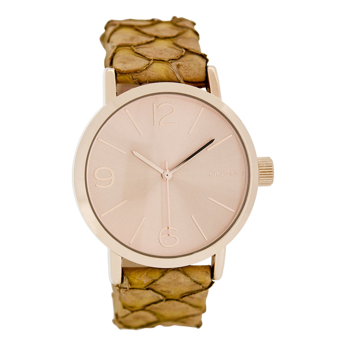 OOZOO Timepieces - Rosé goudkleurige horloge met bruine leren band - C7575