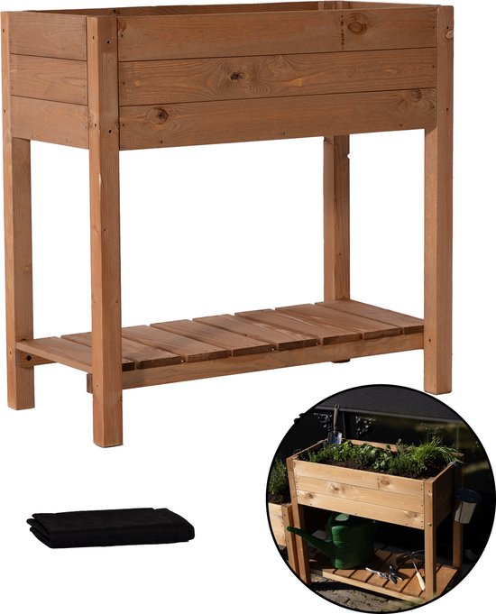 Muntel® Kweektafel - Op poten - Met worteldoek - Hout - Geïmpregneerd - Rechthoekig - Bruin- 40 x 80 x 78 Cm