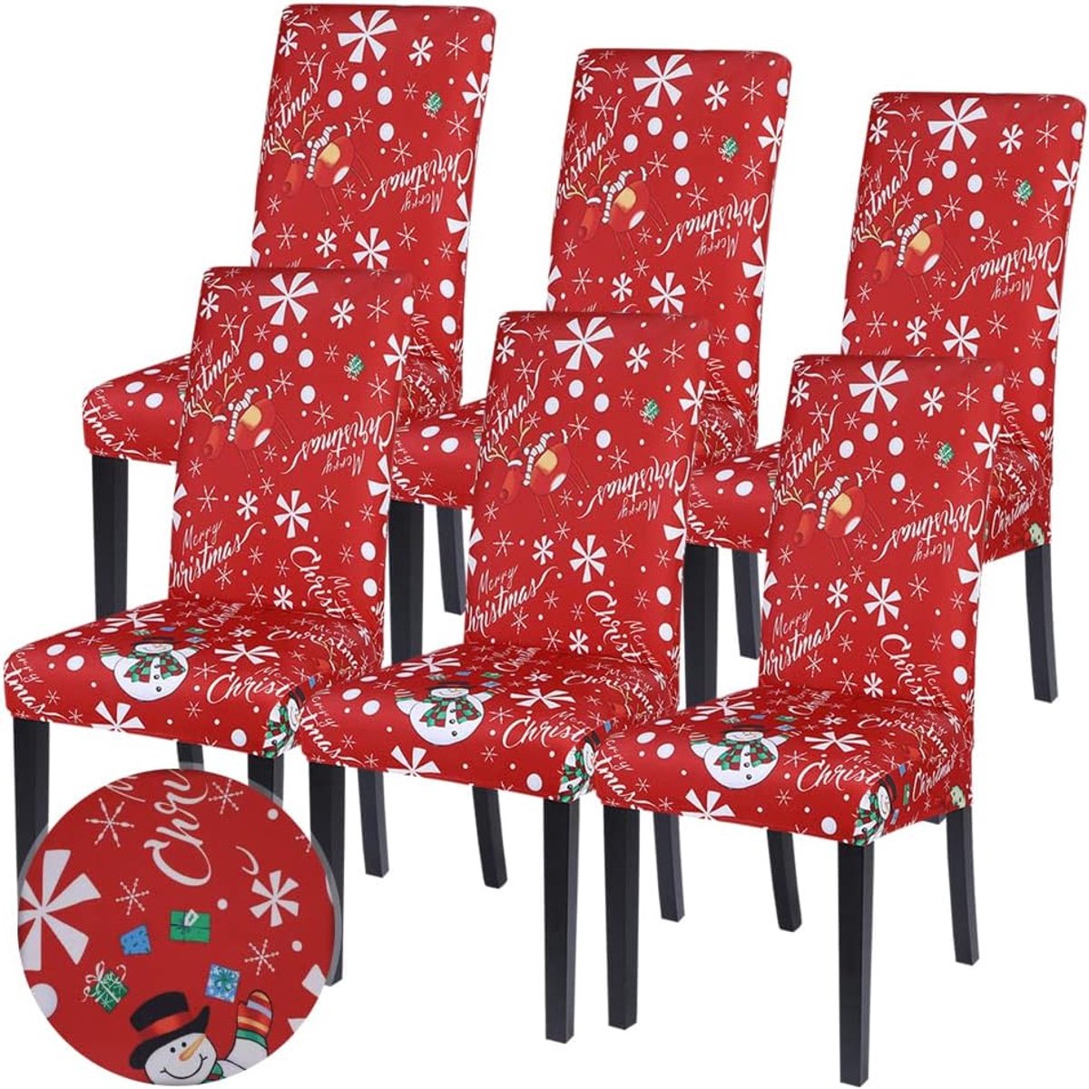 Elastische Kerststoelhoezen 6 Stuks Modern & Universele Pasvorm voor Stoeldecoratie