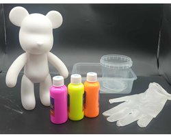 Beer overgieten met verf - Maak je eigen kunstwerk - Beer 23 cm - fluo